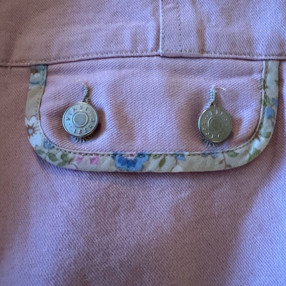 Liz Claiborne pink  Denim Jacket  floral trim Women's Large Ex. Cond - Picture 5 of 14